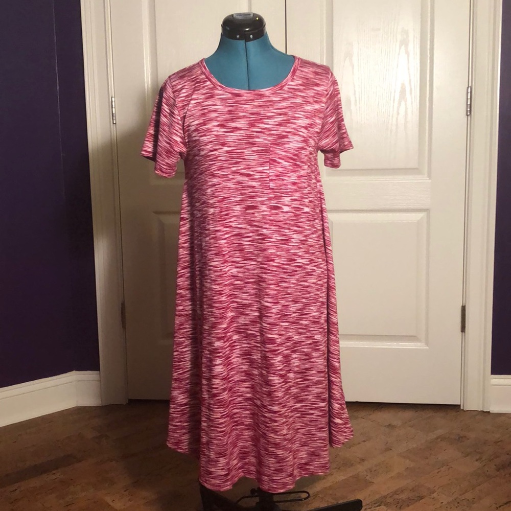 LuLaRoe, Pink and White Midi Dress, XXS